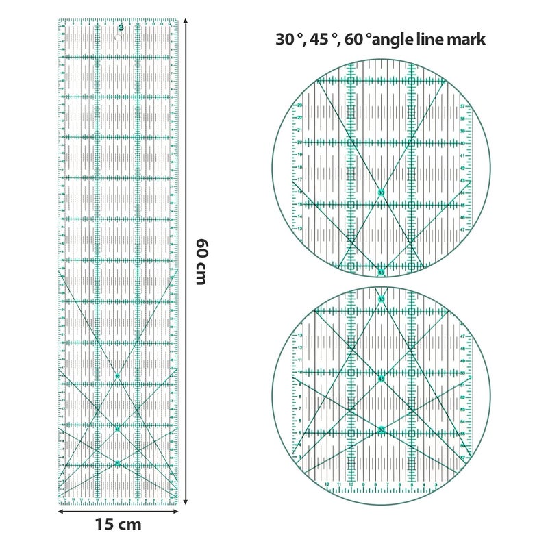 MANUFORE Quilting Ruler 15 x 60cm Sewing Acrylic Ruler Anti-Slip Metric Ruler DIY Quilting Tools with Clear Printed Lines for Precise Cutting - Image 2